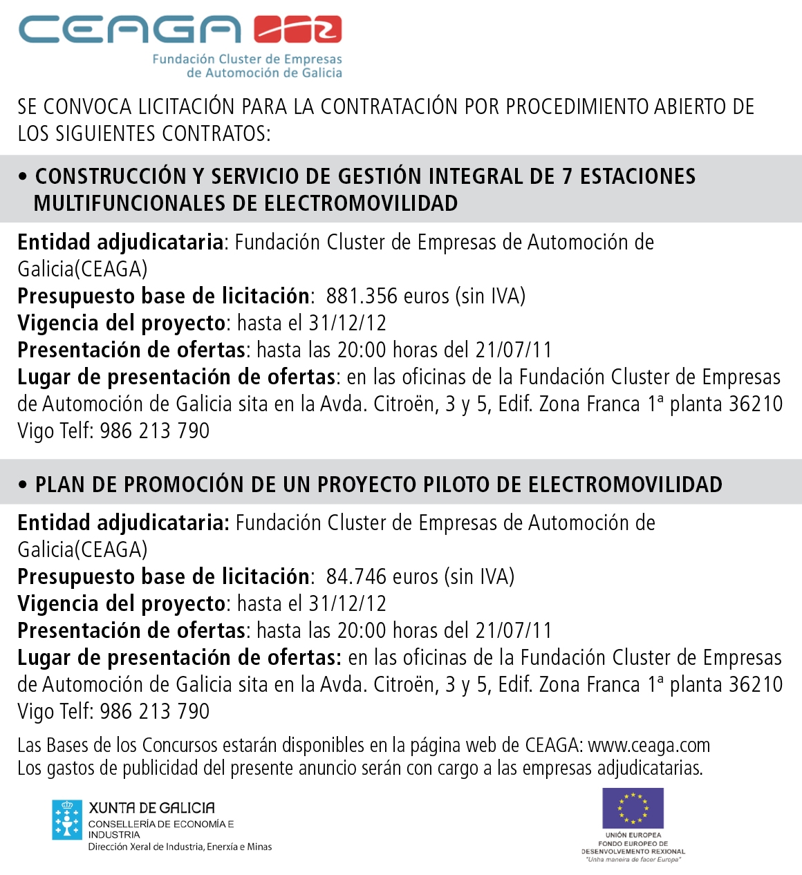 Convocatoria del proceso de licitación.